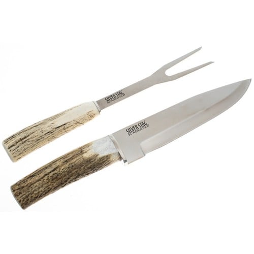 SILVER STAG KNIVES 2-Piece Carving Set, 8" Carving Knife + Matching Fork | Antler Handles for sale at KYGUNCO.