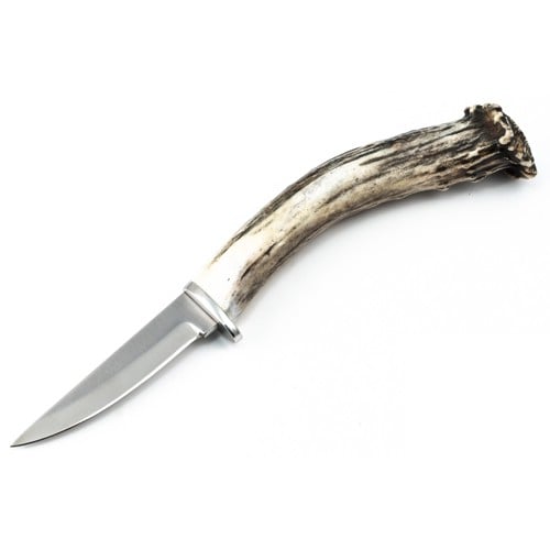 SILVER STAG KNIVES Small Gamer 3" Fixed Blade Knife + Antler Handle w/ Leather Sheath for sale at KYGUNCO.