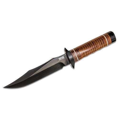 SOG Super SOG Bowie Fixed Blade Knife 7.5" Tini Blade w/ Leather Handle + Sharpening Stone for sale at KYGUNCO.