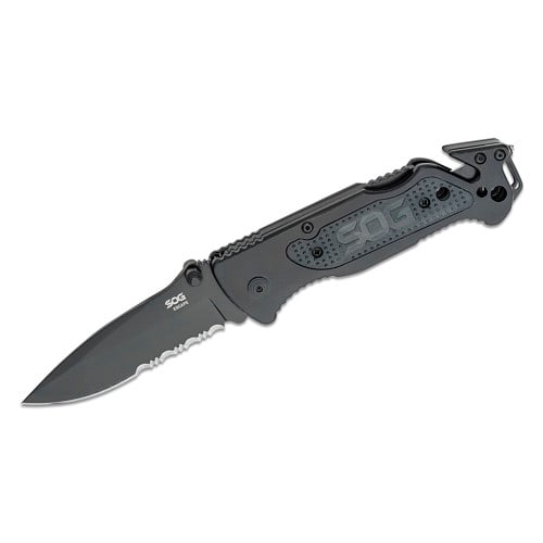 SOG Escape Folding Rescue Knife 3.4" Combo Blade - Black for sale at KYGUNCO.