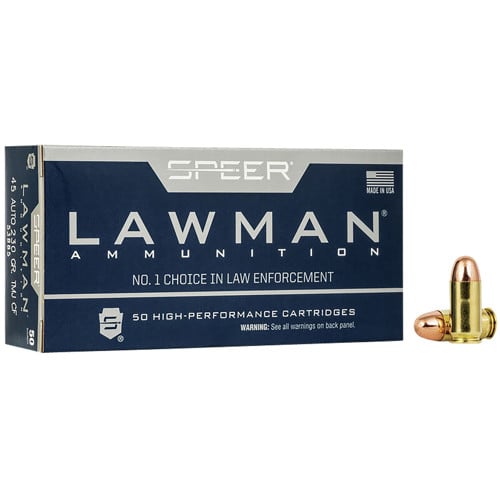 SPEER AMMO Lawman Clean-Fire 45 ACP 230 gr Total Metal Jacket Round Nose Ammunition | 50 Rounds for sale at KYGUNCO.