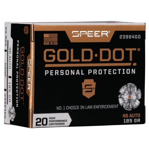 SPEER AMMO 45 Auto 185Gr Gold Dot HP 20rd for sale at KYGUNCO.