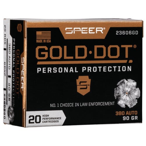 SPEER AMMO Gold Dot 380 ACP 90gr Hollow Point Ammunition | 20 Rounds for sale at KYGUNCO.