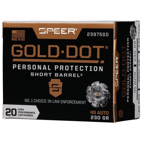 SPEER AMMO Gold Dot Personal Protection SB 45 ACP 230 gr Hollow Point Ammunition | 20 Rounds for sale at KYGUNCO.