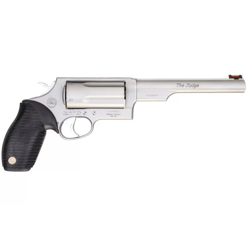 TAURUS Judge Magnum 45 LC / 410 Gauge 6.5" 5rd Revolver | Stainless w/ Rubber Grips for sale at KYGUNCO.