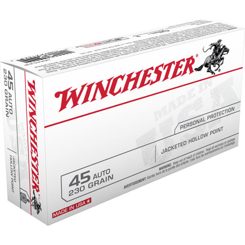 WINCHESTER USA 45ACP 230gr Jacketed Hollow Point Ammunition | 50 Rounds for sale at KYGUNCO.