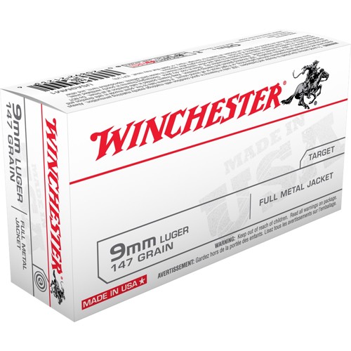WINCHESTER USA 9mm 147gr FMJ Ammunition | 50 Rounds for sale at KYGUNCO.