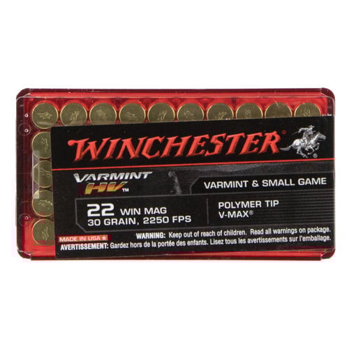 WINCHESTER Varmint HV 22 WMR 30gr Polymer Tip V-Max Ammunition | 50 Rounds