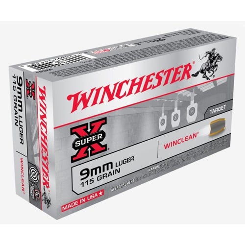 WINCHESTER AMMO 9mm 115Gr SuperX Winclean Target 50rd for sale at KYGUNCO.
