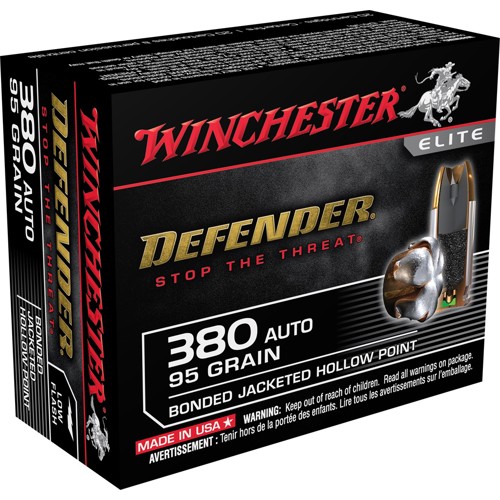 WINCHESTER Defender 380ACP 95Gr Bonded Jacketed Hollow Point Brass Ammunition | 20 Rounds