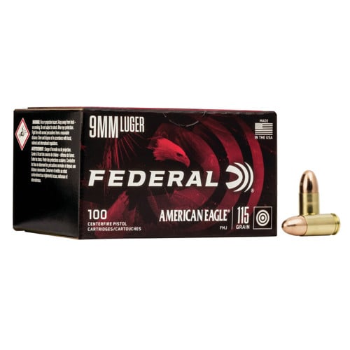 FEDERAL AMMO AMerican Eagle 9mm 115gr Full Metal Jacket Ammunition | 100 Rounds for sale at KYGUNCO.