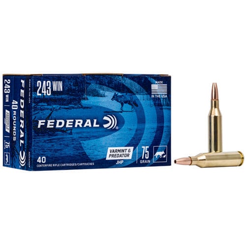 FEDERAL AMMO Varmint & Predator 243 WIN 75gr Jacketed Hollow Point Ammunition | 40 Rounds