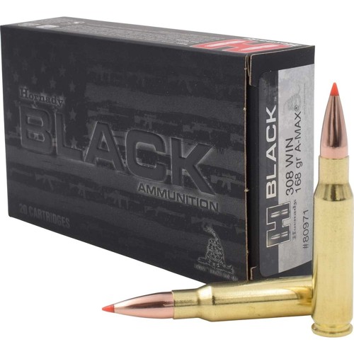 HORNADY BLACK 308 Win 168gr A-MAX Brass Rifle Ammunition | 20 Rounds for sale at KYGUNCO.