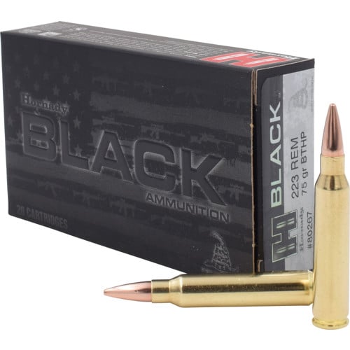 HORNADY Black 223 Rem 75 gr Boat Tail Hollow Point Ammunition | 20 Rounds for sale at KYGUNCO.