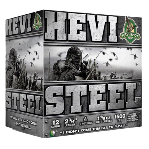 HEVI-SHOT 12Ga Hevi-Steel 2.75" 4Shot 1.125rdoz 1500FPS 25rd for sale at KYGUNCO.