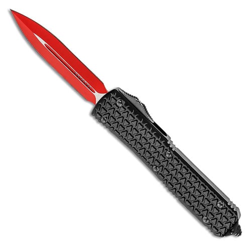 MICROTECH KNIVES Ultratech D/E Sith Lord 3.35" Red Dagger Blade | Black Aluminum Handles for sale at KYGUNCO.