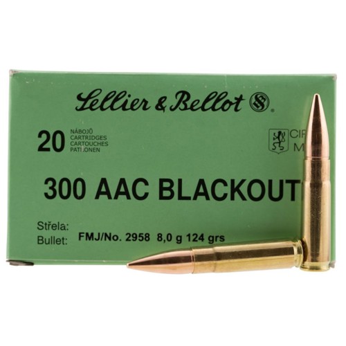 SELLIER BELLOT 300 AAC Blackout 124gr FMJ Brass Rifle Ammunition | 20 Rounds for sale at KYGUNCO.