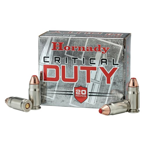 HORNADY CRITICAL DUTY 9mm +P 124Gr FlexLock Nickel-Plated Ammunition | 25 Rounds for sale at KYGUNCO.