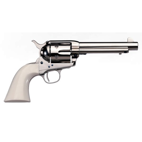 UBERTI 1873 Cattleman Cody Desperado 45LC 5.5" 6rd Revolver - Polished Nickel / Ivory Style Grips for sale at KYGUNCO.
