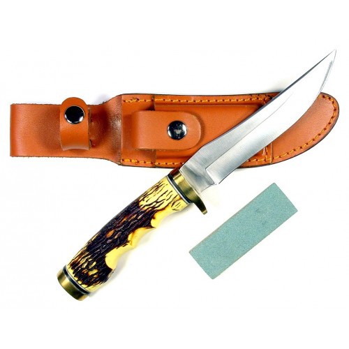 RUKO Outfitter 5" SS Blade Deer Horn Handle Fixed Knife for sale at KYGUNCO.