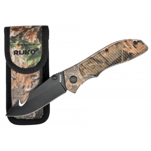 RUKO Gut Hook Folding Knife 3.5" Blade Woodlands Xtreme for sale at KYGUNCO.