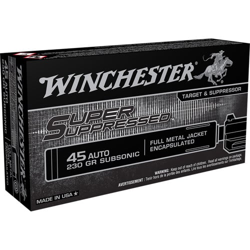 WINCHESTER Super Suppressed 45ACp 230gr FMJ Encapsulated Ammunition | 50 Rounds for sale at KYGUNCO.
