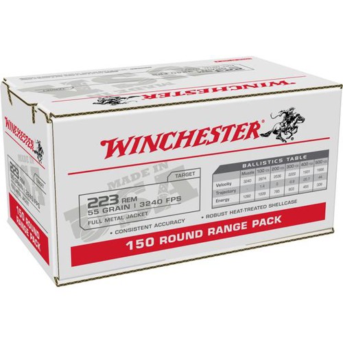 WINCHESTER USA Range Pack 223 Rem 55Gr FMJ Brass Ammunition | 150 Round