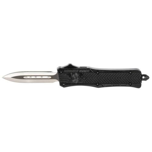 COBRATEC Small CTK-1 AUTO OTF Knife 4.25" Double Edge Dagger Blade w/ Black Aluminum Handles for sale at KYGUNCO.