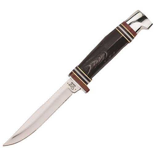 CASE KNIVES Mini Finn Buffalo Horn Hunter 3.13" Clip Point Blade Fixed Knife w/ Leather Sheath for sale at KYGUNCO.