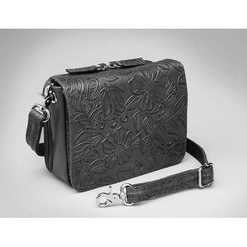 GUN TOTE'N MAMAS Crossbody Organizer Tooled Black Cowhide for sale at KYGUNCO.