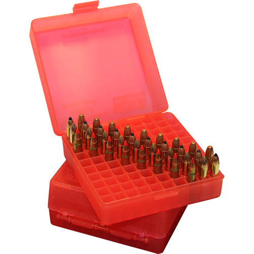 MTM Ammo Box 100rd Flip Top For 22 Mag -17 HMR Clr-Red for sale at KYGUNCO.