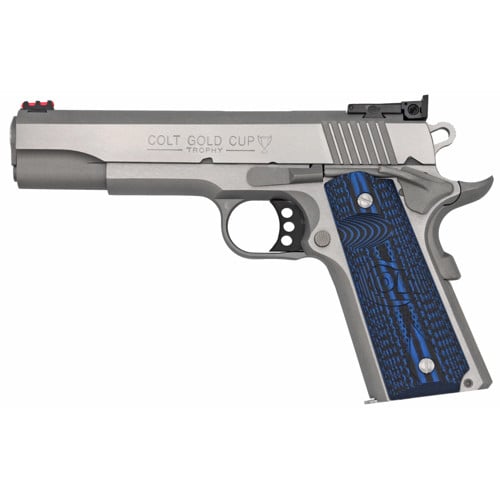 COLT Gold Cup Lite 9mm 5" 8rd Pistol w/ National Match Barrel | Stainless + Blue Scalloped G10 Grips for sale at KYGUNCO.