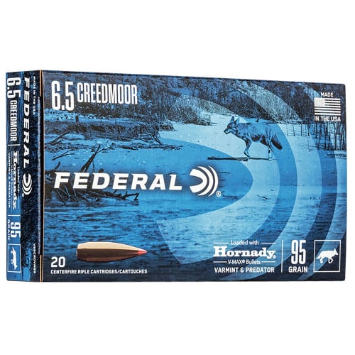 FEDERAL AMMO Varmint & Predator 6.5 Creedmoor 95gr Hornady V-Max Rifle Ammunition | 20 Rounds for sale at KYGUNCO.
