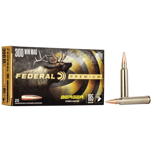 FEDERAL AMMO Premium 300 Win Mag 185gr Berger Hybrid Hunter Ammunition | 20 Rounds for sale at KYGUNCO.