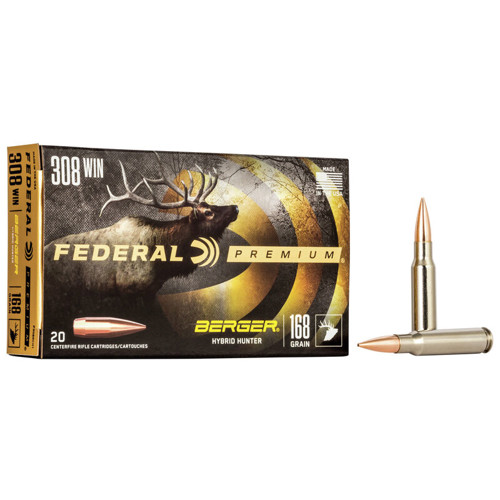 FEDERAL AMMO Premium 308 Win 168gr Berger Hybrid Hunter Ammunition | 20 Rounds for sale at KYGUNCO.