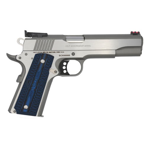 COLT Gold Cup 1911 38 Super 5" 9+1 Pistol - Stainless w/ Blue G10 Scallop Grips for sale at KYGUNCO.