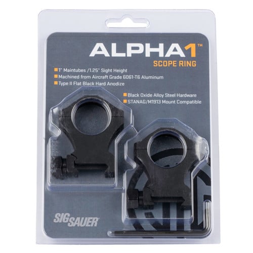 SIG SAUER Alpha1 Scope Rings 1" EXT High Profile 1.25" Blk for sale at KYGUNCO.