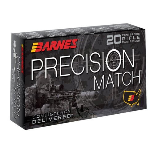 BARNES AMMO Precision Match 5.56 NATO 69gr Open Tip Boat Tail Ammunition | 20 Rounds for sale at KYGUNCO.
