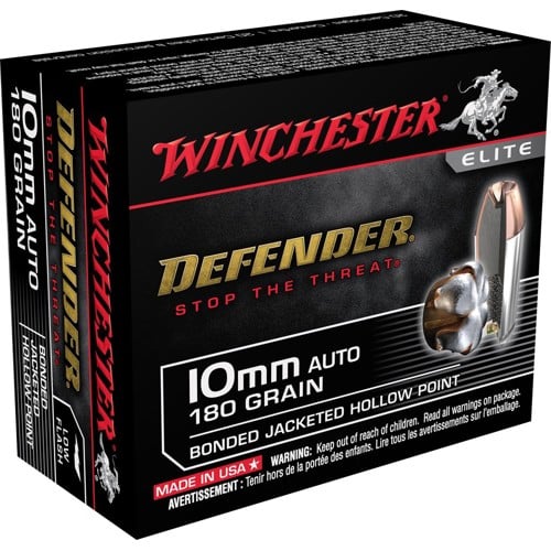 WINCHESTER Defender 10mm 180Gr Bonded Jacketed Hollow Point Brass Ammunition | 20 Rounds for sale at KYGUNCO.