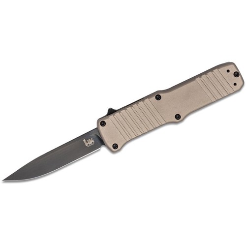 HK KNIVES by Hogue Hardon AUTO OTF 3.375" Clip Point Blade w/ FDE Aluminum Handles for sale at KYGUNCO.