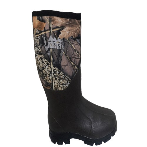 WORLD FAMOUS Burly Camo Tan Rubber Boots 5mm Neoprene Upper for sale at KYGUNCO.