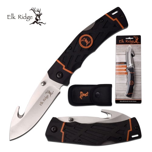 ELK RIDGE Lockback 3.3" Guthook Folding Knife for sale at KYGUNCO.