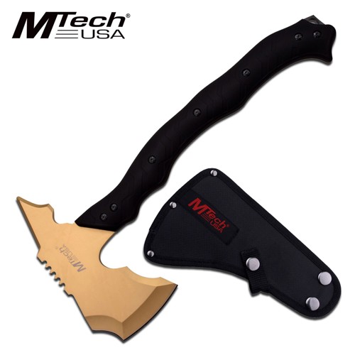 MTECH USA 3.75" Axe Gold Titanium Blade Black Handle for sale at KYGUNCO.
