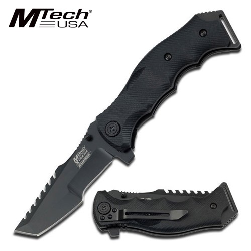 MTECH USA Xtreme 4" Black Upper Serrated Blade G10 for sale at KYGUNCO.