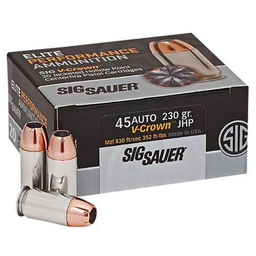 SIG SAUER Elite Defense 45 ACP 230 gr V Crown Jacketed Hollow Point Ammunition | 20 Rounds for sale at KYGUNCO.