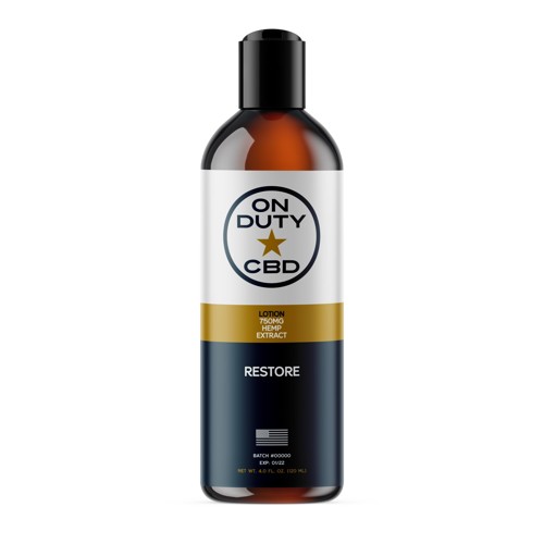 ON DUTY CBD Restore Lotion 750 mg Hemp Extract 4 fl oz for sale at KYGUNCO.