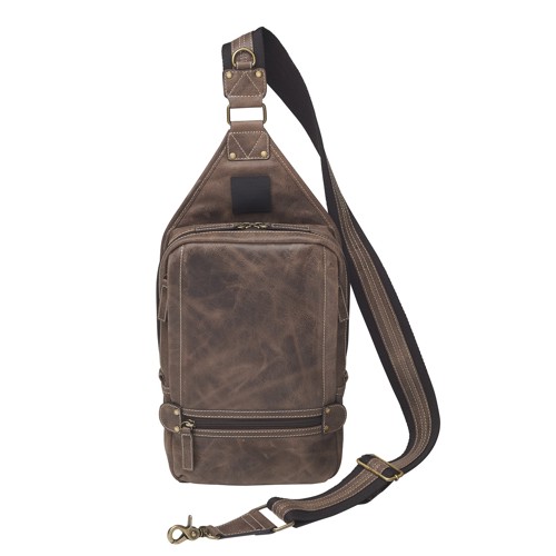 GUN TOTE'N MAMAS Buffalo Leather Sling Backpack RFID Brown for sale at KYGUNCO.