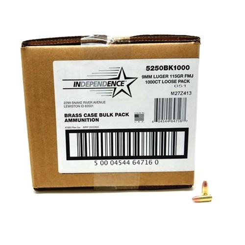 INDEPENDENCE AMMO 9mm 115Gr FMJ 1000rd Bulk for sale at KYGUNCO.