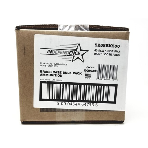 INDEPENDENCE AMMO 40 SW 180Gr FMJ 500rd Bulk for sale at KYGUNCO.
