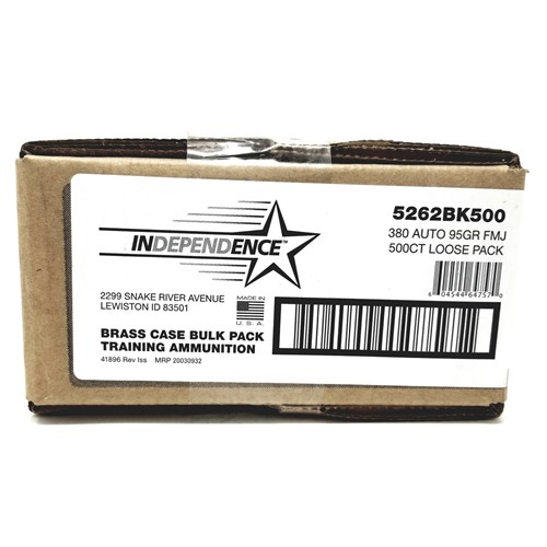 INDEPENDENCE AMMO 380 Auto 95Gr FMJ 500rd Bulk for sale at KYGUNCO.